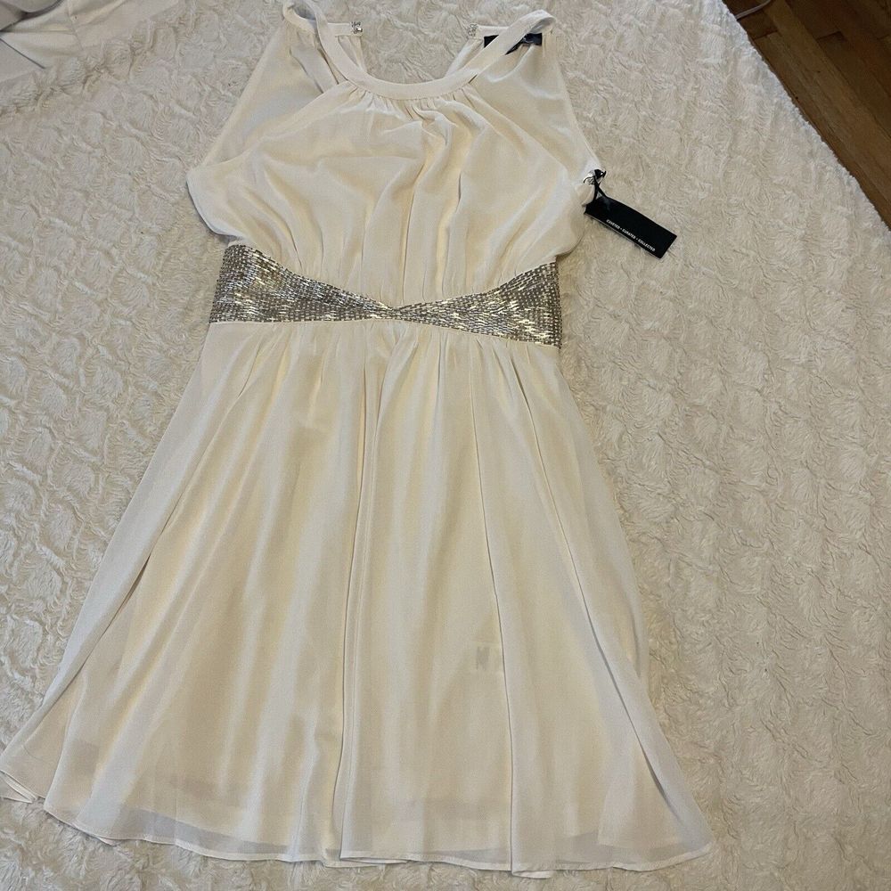 NWT White Lulu's Halter Beaded Semiformal‎ Shirt Dress Sleeveless Small S